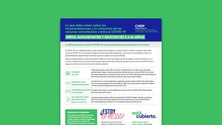 Lo que debe saber sobre las recomendaciones y la cobertura de las vacunas actualizadas contra el COVID-19: niños, adolescentes y adultos (de 5 a 64 años)