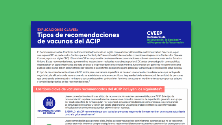 Tipos de recomendaciones de vacunas del ACIP