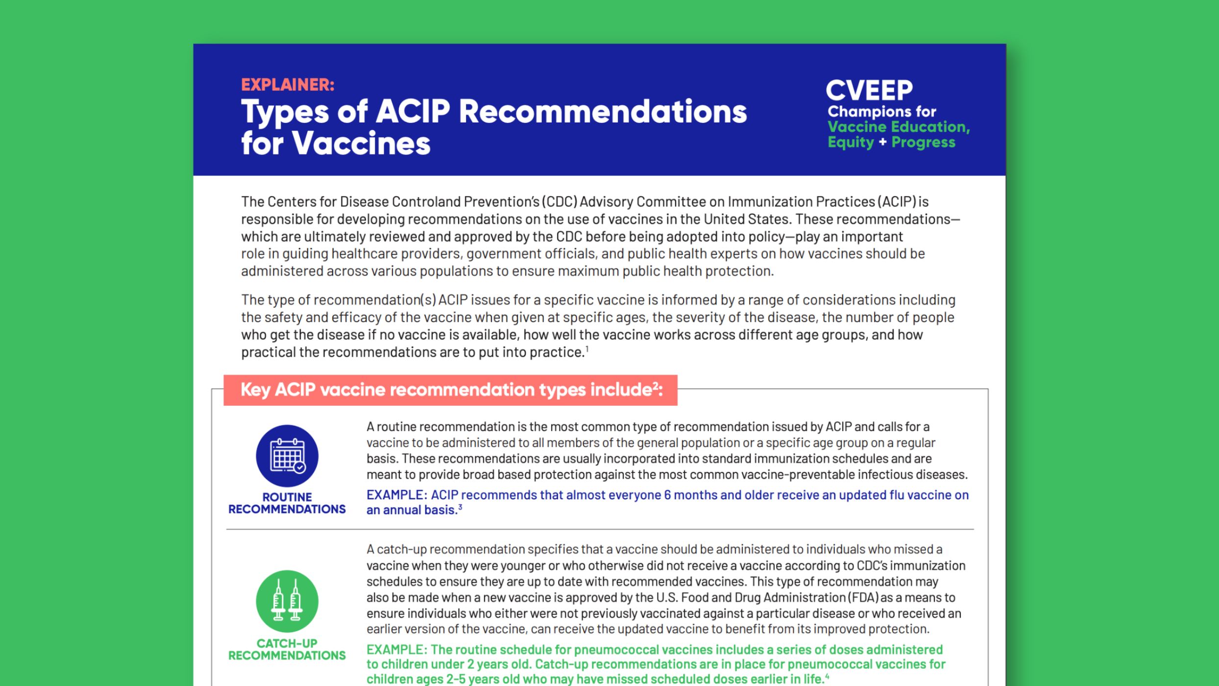 Types of ACIP Recommendations for Vaccines