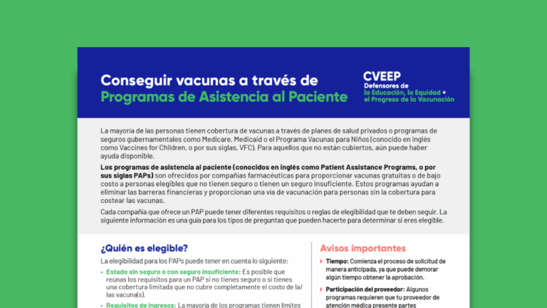 Conseguir Vacunas a Través de Programas de Asistencia al Paciente