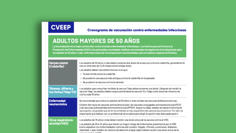Cronograma de vacunación contra enfermedades infecciosas: adultos mayores de 50 años